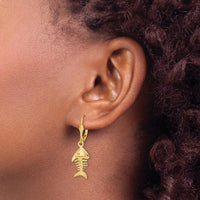 14K Yellow Gold 3D Fishbone Motif Leverback Earrings - Polished Finish by 0
