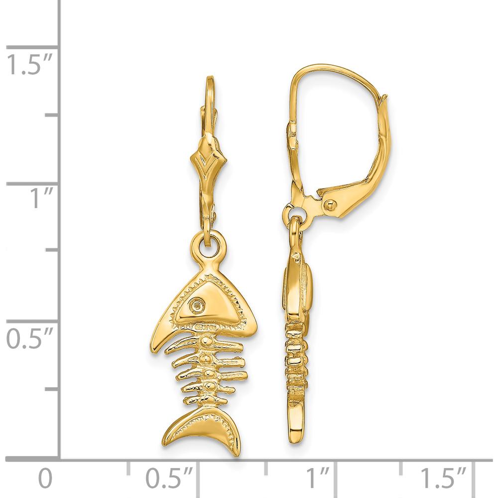 14K Yellow Gold 3D Fishbone Motif Leverback Earrings - Polished Finish by 0