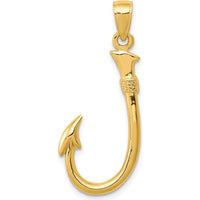 14K Yellow Gold 3D Fishing Hook Pendant - Solid Design for Men by Oro Pregiato
