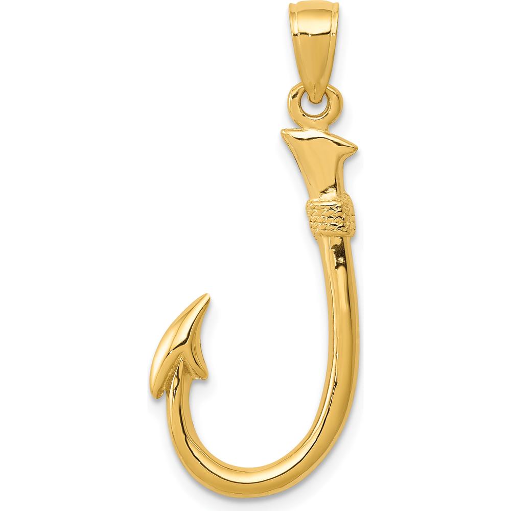 14K Yellow Gold 3D Fishing Hook Pendant - Solid Design for Men by Oro Pregiato