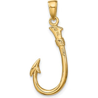 14K Yellow Gold 3D Fishing Hook Pendant - Solid Design for Men by Oro Pregiato