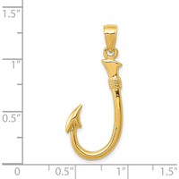 14K Yellow Gold 3D Fishing Hook Pendant - Solid Design for Men by Oro Pregiato