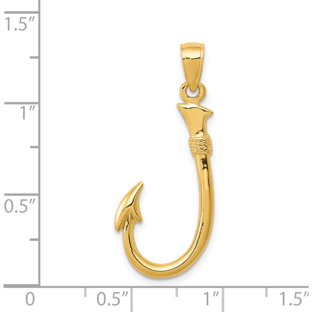 14K Yellow Gold 3D Fishing Hook Pendant - Solid Design for Men by Oro Pregiato