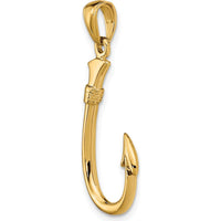 14K Yellow Gold 3D Fishing Hook Pendant - Solid Design for Men by Oro Pregiato