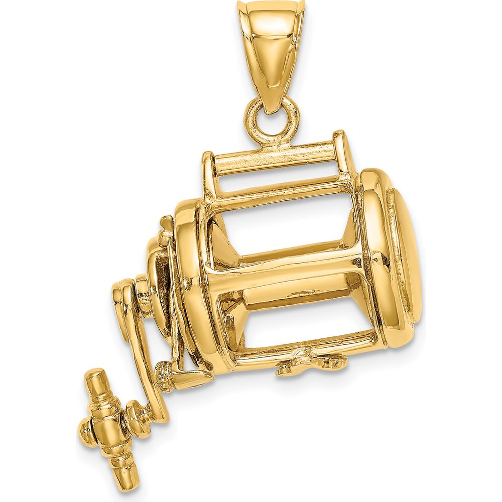 14K Yellow Gold 3D Fishing Reel with Moveable Handle Charm by Oro Pregiato