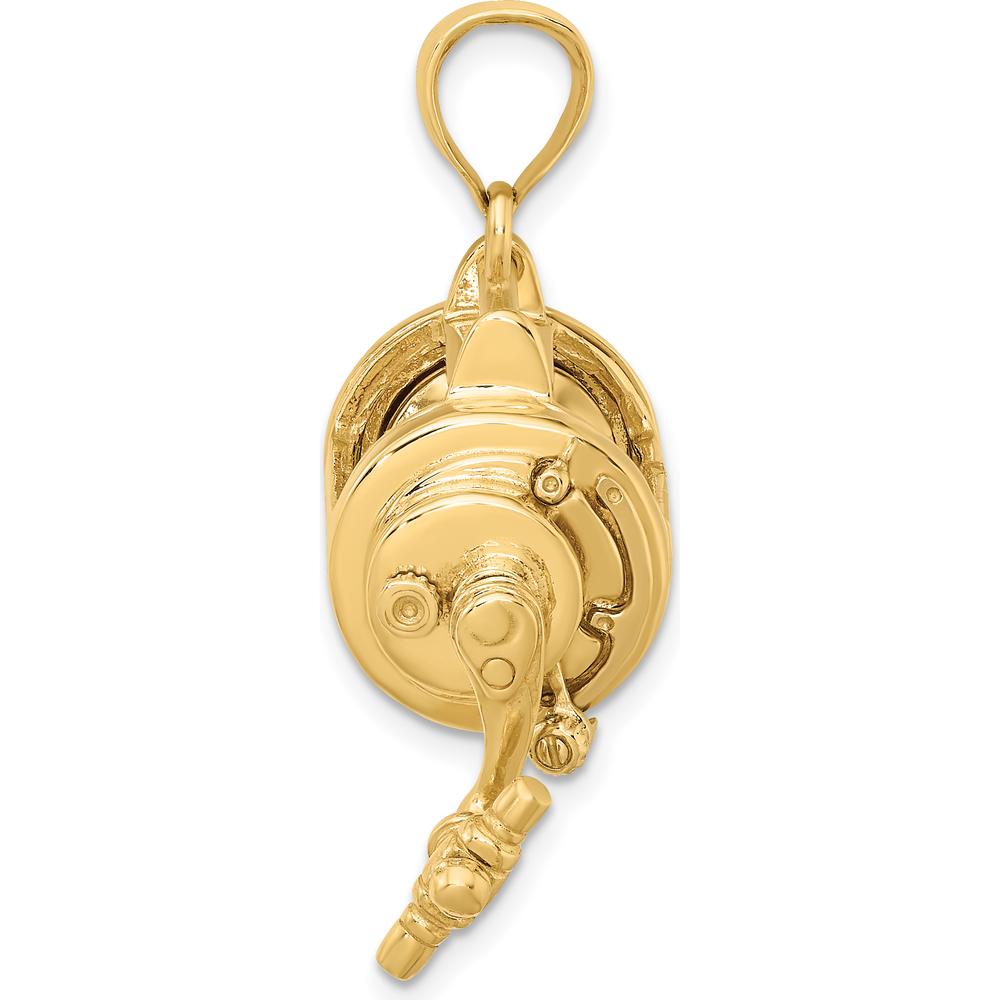 14K Yellow Gold 3D Fishing Reel with Moveable Handle Charm by Oro Pregiato
