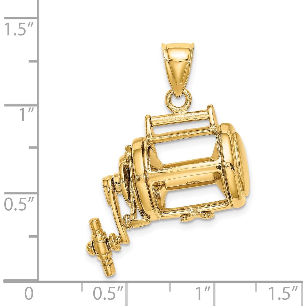 14K Yellow Gold 3D Fishing Reel with Moveable Handle Charm by Oro Pregiato