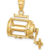 14K Yellow Gold 3D Fishing Reel with Moveable Handle Charm by Oro Pregiato