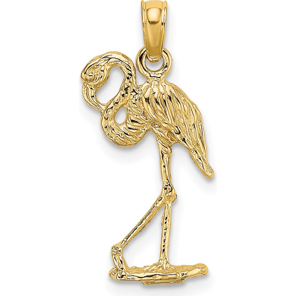 14K Yellow Gold 3D Flamingo Charm with Polished Finish by Oro Pregiato
