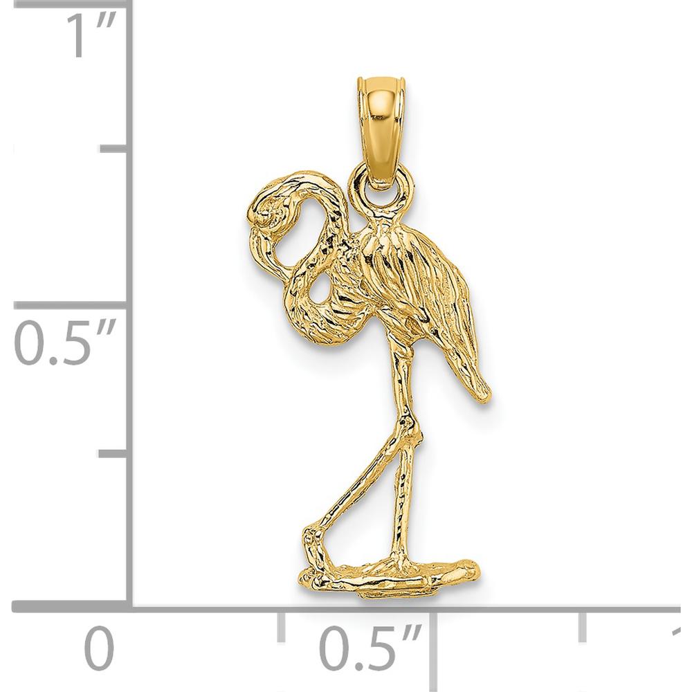 14K Yellow Gold 3D Flamingo Charm with Polished Finish by Oro Pregiato