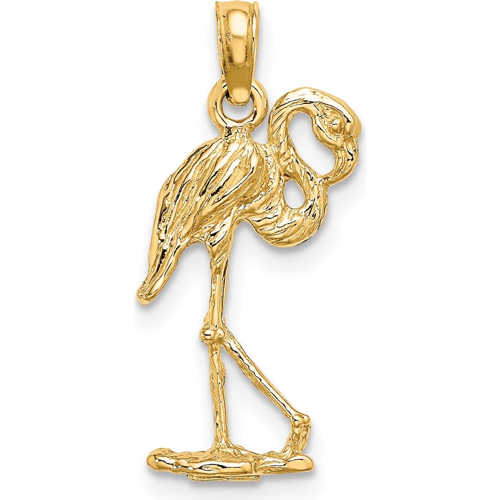 14K Yellow Gold 3D Flamingo Charm with Polished Finish by Oro Pregiato