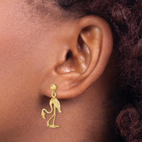 14K Yellow Gold 3D Flamingo Dangle Earrings - Sculptural Drop Design by 0