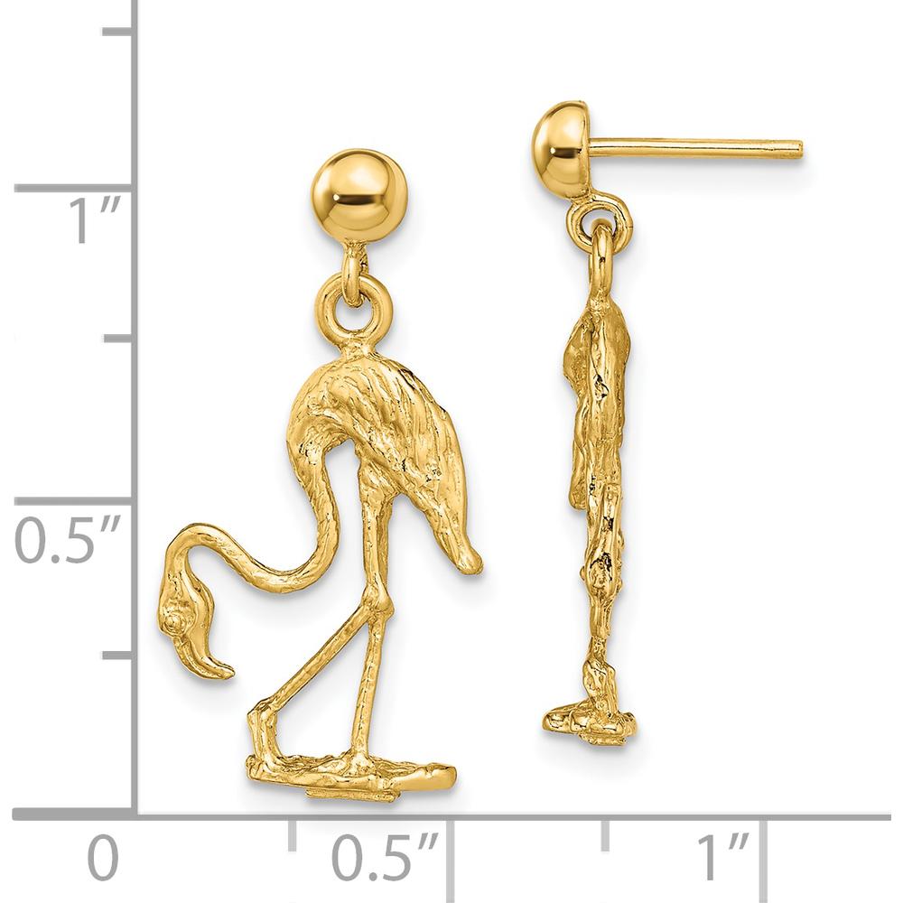14K Yellow Gold 3D Flamingo Dangle Earrings - Sculptural Drop Design by 0