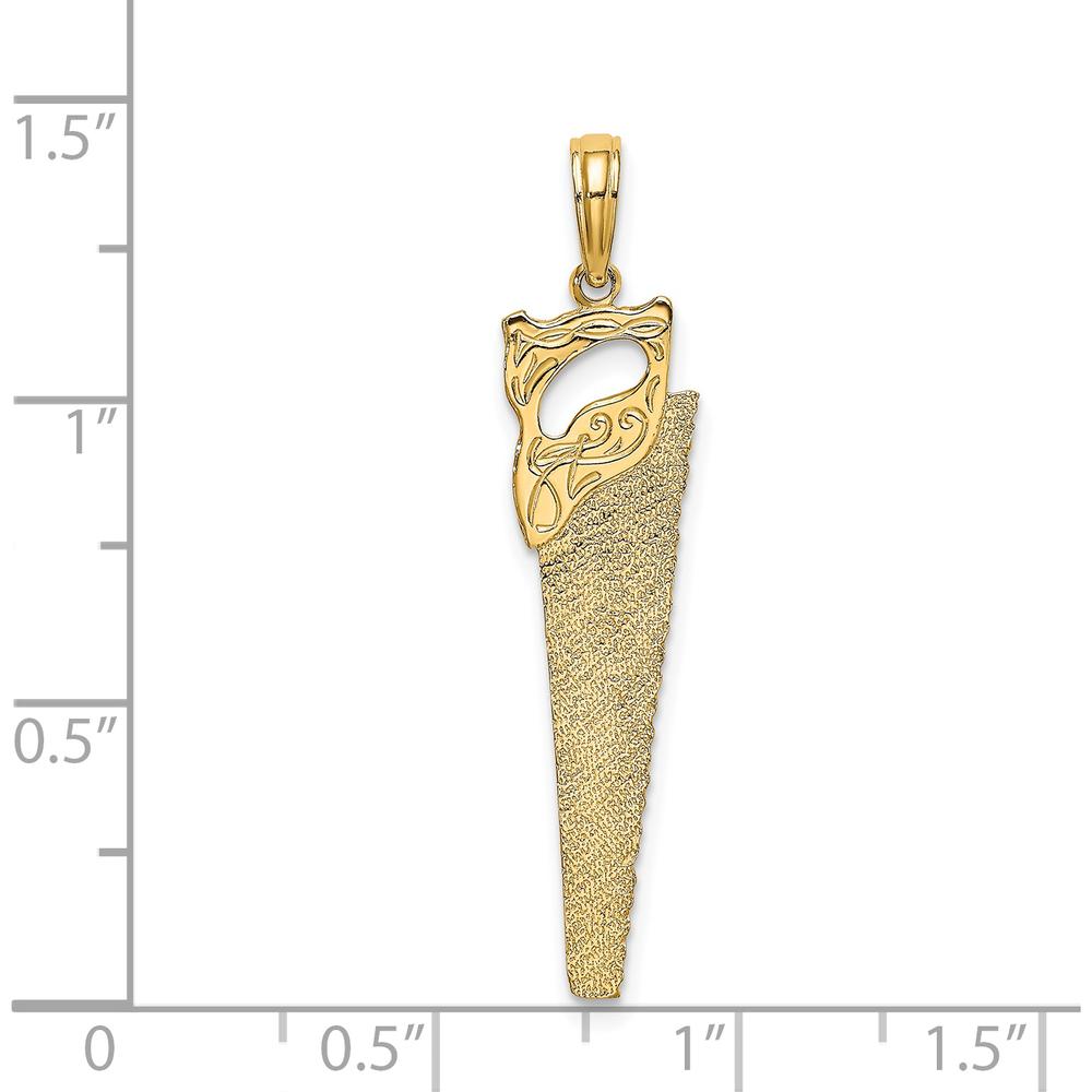 14K Yellow Gold 3D Flat Hand Saw Pendant with Textured Finish by Oro Pregiato