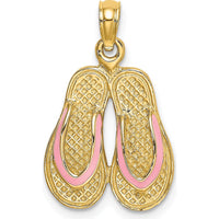 14K Yellow Gold 3D Flip-Flop Charm with Pink Enamel Accents by Oro Pregiato