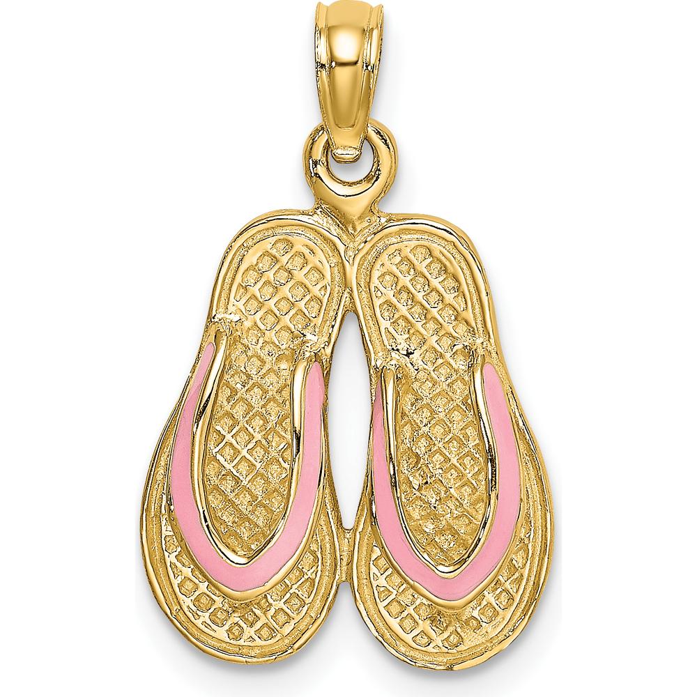 14K Yellow Gold 3D Flip-Flop Charm with Pink Enamel Accents by Oro Pregiato