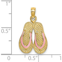 14K Yellow Gold 3D Flip-Flop Charm with Pink Enamel Accents by Oro Pregiato