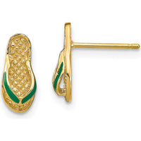 14K Yellow Gold 3D Flip-Flop Earrings with Green Enamel Accent - Fun, Playful Design by 0
