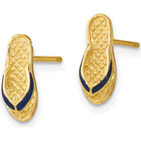 14K Yellow Gold 3D Flip-Flop Post Earrings with Blue Enamel Detail by 0