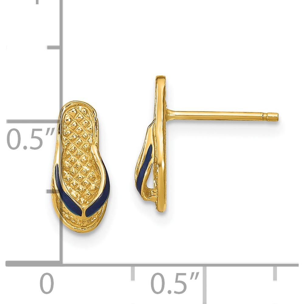 14K Yellow Gold 3D Flip-Flop Post Earrings with Blue Enamel Detail by 0