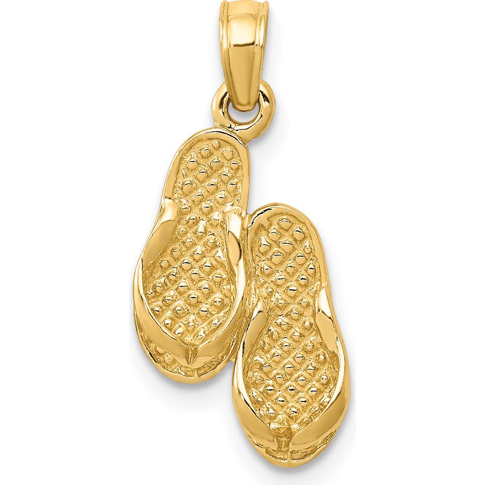14K Yellow Gold 3D Flip Flops Pendant - 22mm Length by Oro Pregiato