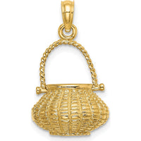 14K Yellow Gold 3D Flower Basket Charm Pendant with Moveable Handle by Oro Pregiato
