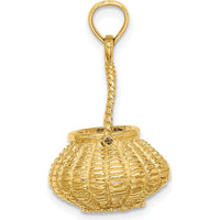 14K Yellow Gold 3D Flower Basket Charm Pendant with Moveable Handle by Oro Pregiato