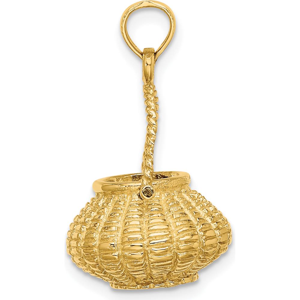 14K Yellow Gold 3D Flower Basket Charm Pendant with Moveable Handle by Oro Pregiato