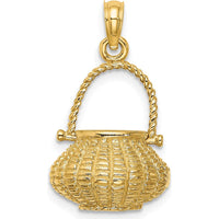 14K Yellow Gold 3D Flower Basket Charm Pendant with Moveable Handle by Oro Pregiato