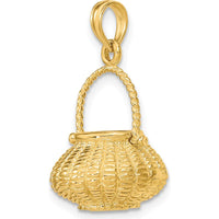 14K Yellow Gold 3D Flower Basket Charm Pendant with Moveable Handle by Oro Pregiato