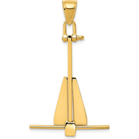14K Yellow Gold 3D Fluke-Style Anchor Pendant with Moveable Fins - 43mm Length by Oro Pregiato
