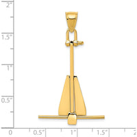 14K Yellow Gold 3D Fluke-Style Anchor Pendant with Moveable Fins - 43mm Length by Oro Pregiato