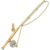 14K Yellow Gold 3D Fly Rod Fishing Pole Charm with Rhodium Accents by Oro Pregiato