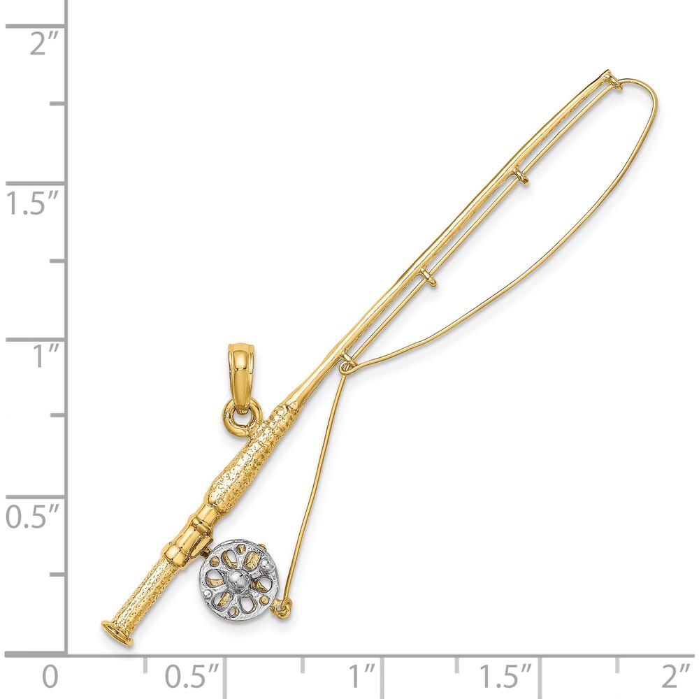 14K Yellow Gold 3D Fly Rod Fishing Pole Charm with Rhodium Accents by Oro Pregiato