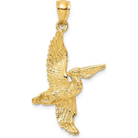 14K Yellow Gold 3D Flying Pelican Pendant Charm by Oro Pregiato