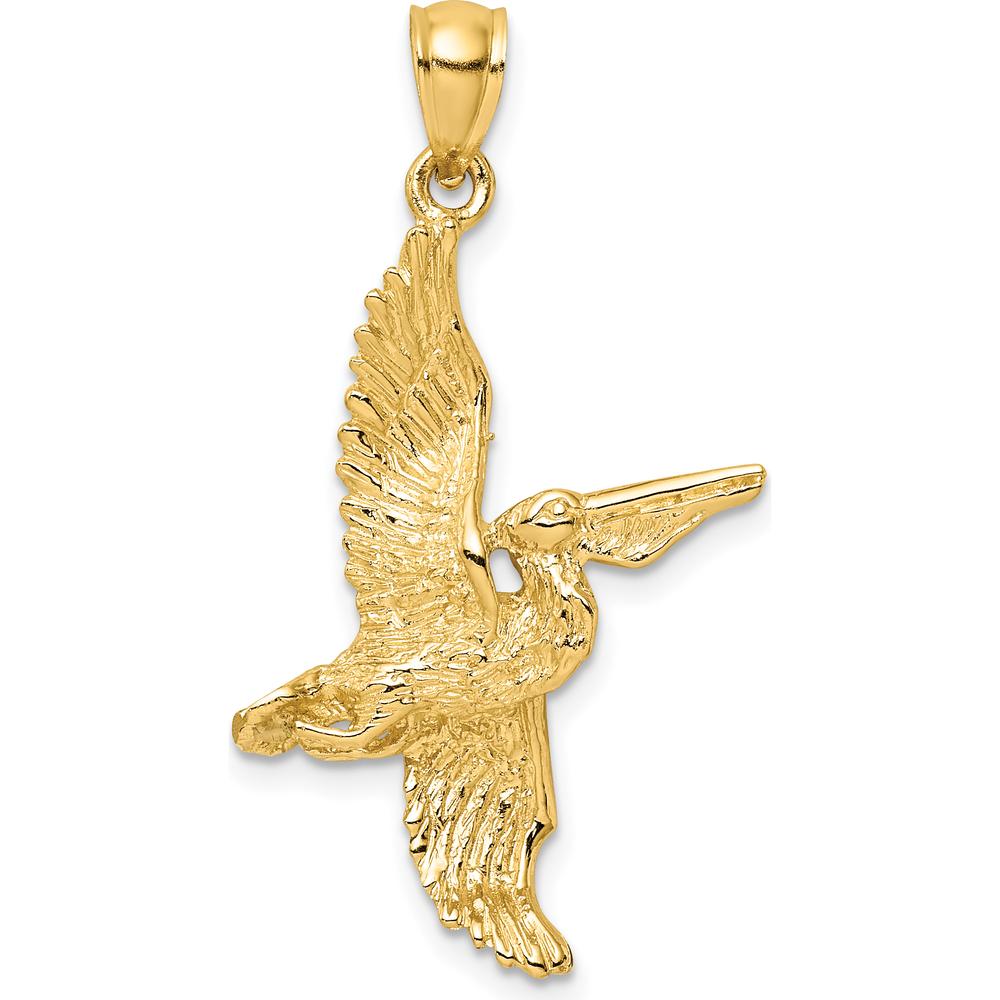 14K Yellow Gold 3D Flying Pelican Pendant Charm by Oro Pregiato
