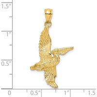 14K Yellow Gold 3D Flying Pelican Pendant Charm by Oro Pregiato