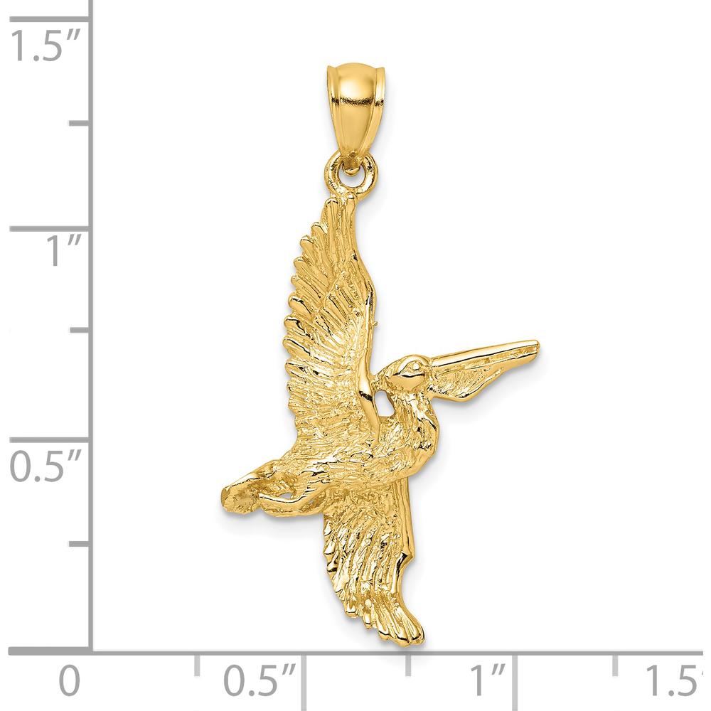 14K Yellow Gold 3D Flying Pelican Pendant Charm by Oro Pregiato