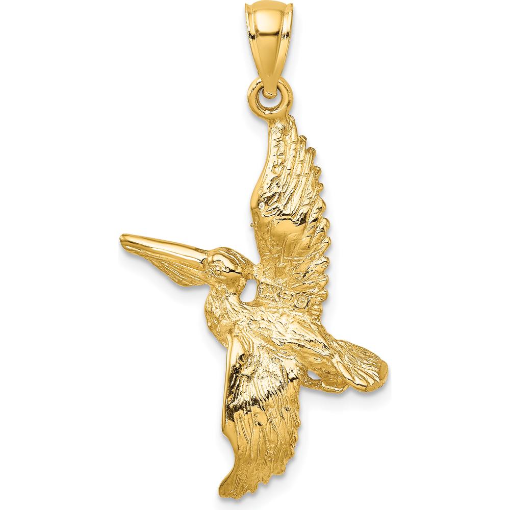 14K Yellow Gold 3D Flying Pelican Pendant Charm by Oro Pregiato