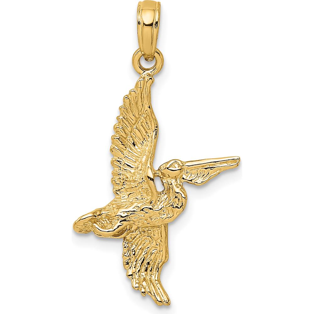 14K Yellow Gold 3D Flying Pelican Pendant Charm by Oro Pregiato