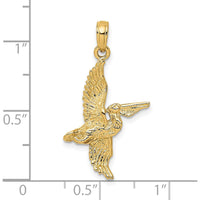 14K Yellow Gold 3D Flying Pelican Pendant Charm by Oro Pregiato