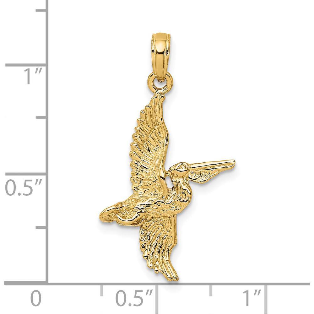 14K Yellow Gold 3D Flying Pelican Pendant Charm by Oro Pregiato