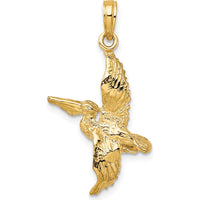 14K Yellow Gold 3D Flying Pelican Pendant Charm by Oro Pregiato