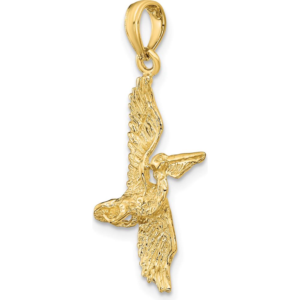 14K Yellow Gold 3D Flying Pelican Pendant Charm by Oro Pregiato