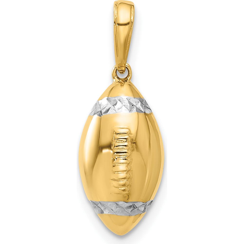 14K Yellow Gold 3D Football Pendant with White Rhodium Diamond-Cut Accents by Oro Pregiato