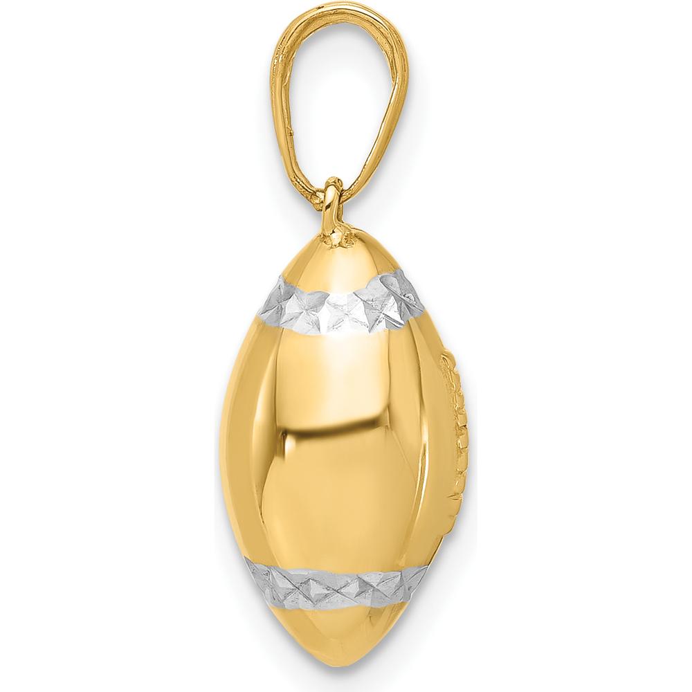 14K Yellow Gold 3D Football Pendant with White Rhodium Diamond-Cut Accents by Oro Pregiato