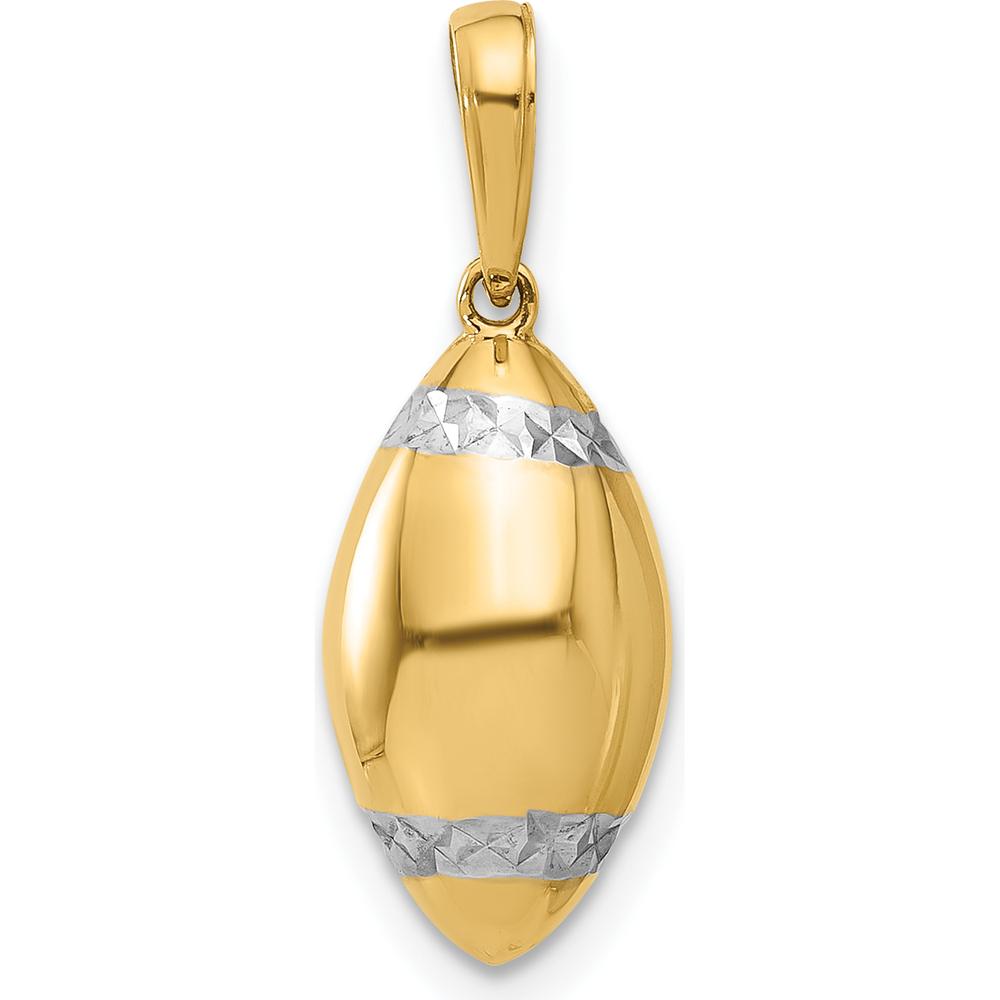 14K Yellow Gold 3D Football Pendant with White Rhodium Diamond-Cut Accents by Oro Pregiato