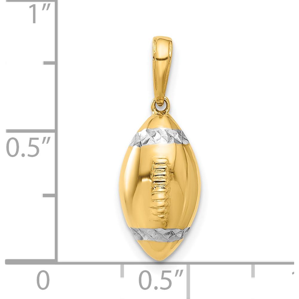 14K Yellow Gold 3D Football Pendant with White Rhodium Diamond-Cut Accents by Oro Pregiato