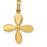 14K Yellow Gold 3D Four-Blade Propeller Pendant Charm by Oro Pregiato