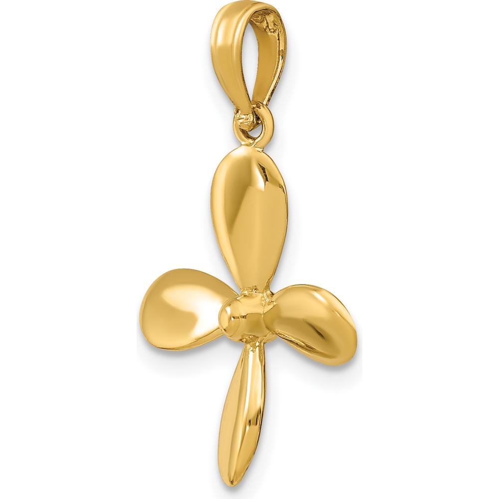 14K Yellow Gold 3D Four-Blade Propeller Pendant Charm by Oro Pregiato